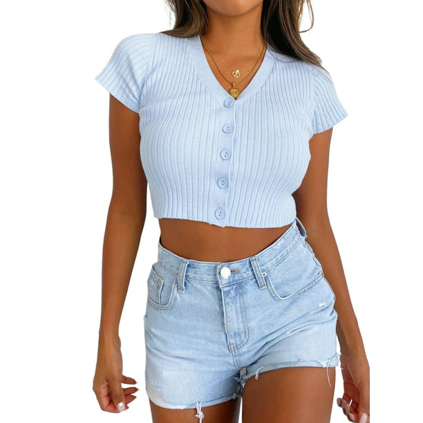VANMASS Jelly Time Womens Short Sleeves Crop Tops Tee Shirt 